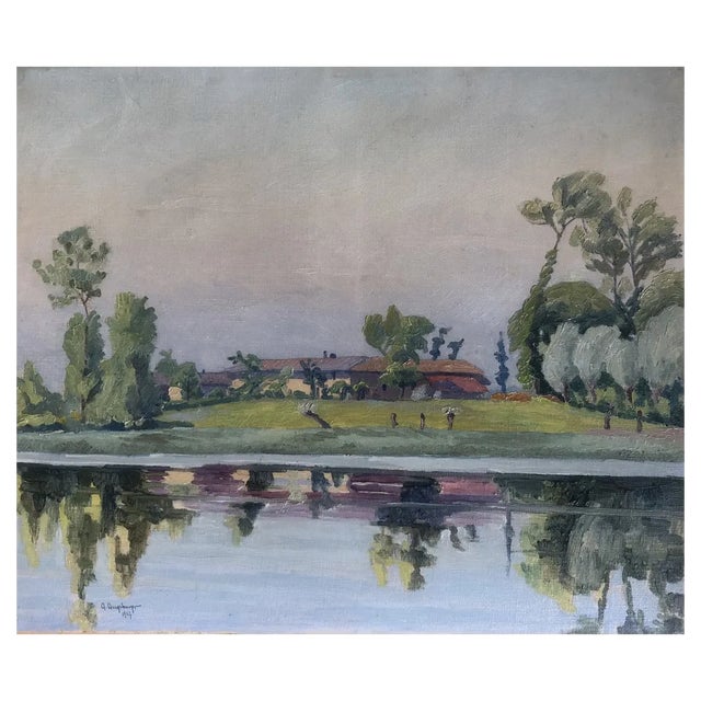 A. Augsburger, Paysage au bord du lac, 1927, Oil on Canvas For Sale