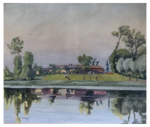 A. Augsburger, Paysage au bord du lac, 1927, Oil on Canvas
