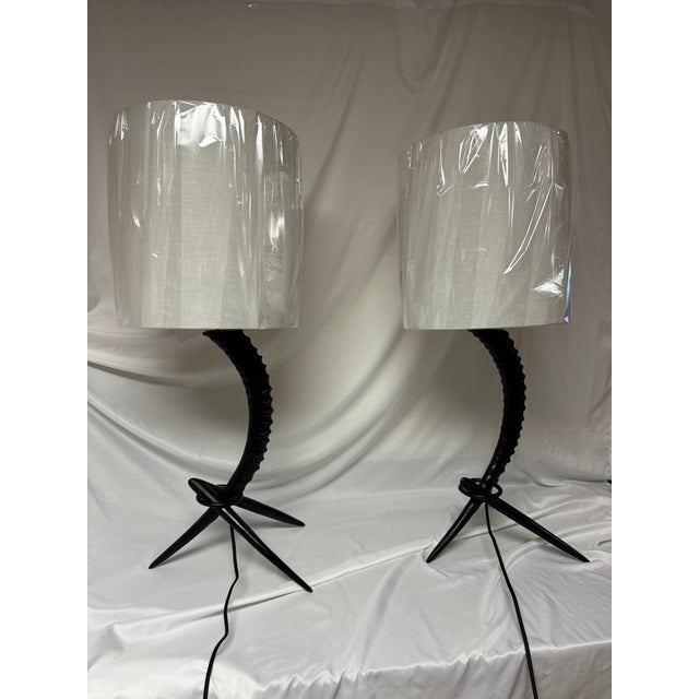 Late 20th Century South African Sable Horn Lacquered Wood Table Lamps For Sale In Jacksonville, FL - Image 6 of 10