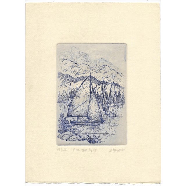 Etching by Colorado artist Marsha Howe, "Ride the Wind" pencil signed and dated 1983. Sheet size:11 x 8.25 inches Image...