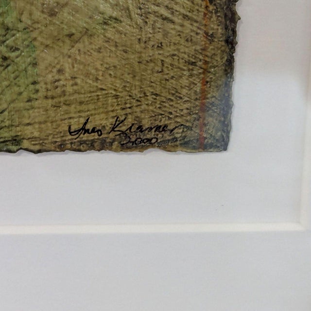 Ines Kramer Framed Abstract Original Mixed Media Painting With Green Circles, Signed, 2000 For Sale - Image 4 of 5