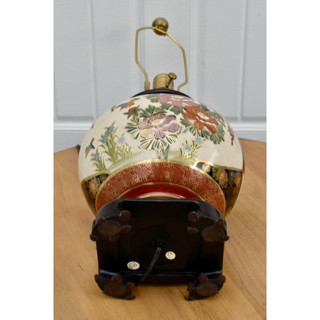 Vintage Japanese Satsuma Vase Table Lamp Hand Painted Geisha Bird Floral Gold For Sale In Philadelphia - Image 6 of 16