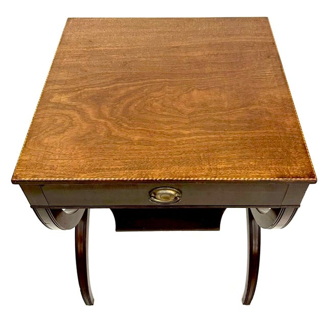 Pair Mahogany Curule Leg End Tables Signed E. Thelen For Sale - Image 10 of 12