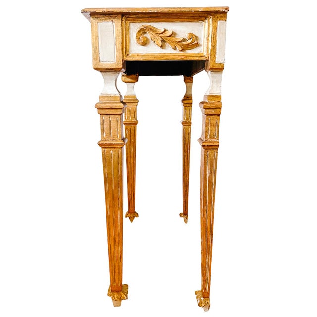 1950s 1950 Italian Florentine Neoclassical Gilt & Cream Small Console Table For Sale - Image 5 of 15