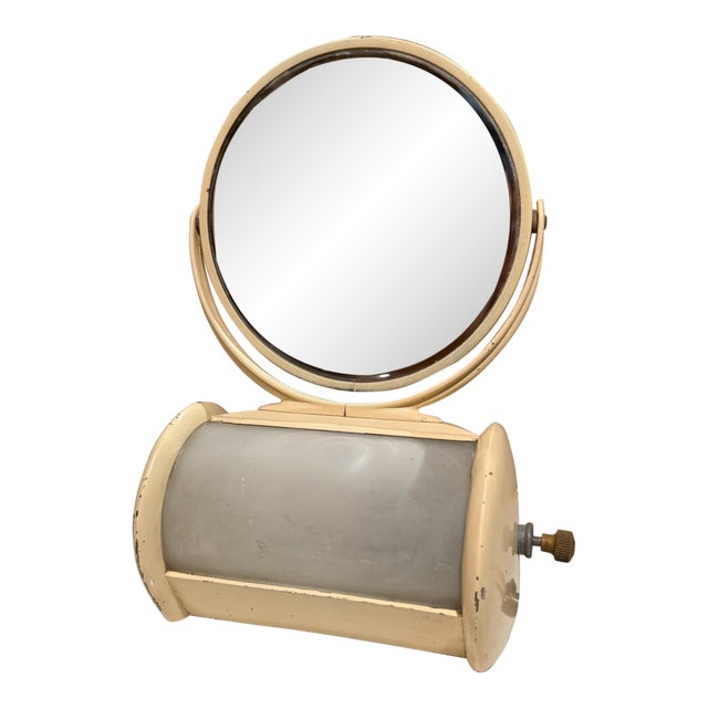 Vintage Art Deco Vanity Mirror 1930s Metal Makeup Mirror Double-Sided Lamp For Sale