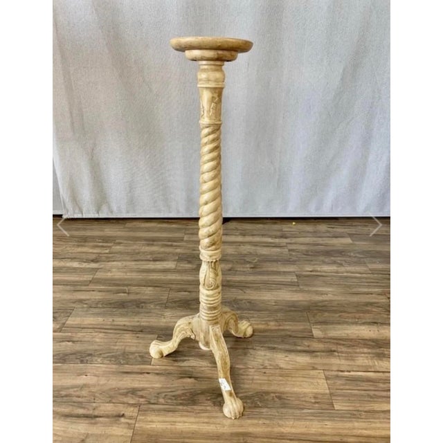 Wood 1980s Vintage Blond Painted Spiral Carved Wood Tall Plant Stand For Sale - Image 7 of 7
