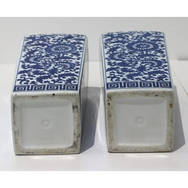 Ceramic 14" High Chinoiserie Square Vases - A Pair For Sale - Image 7 of 10