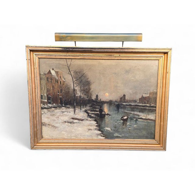 1900 - 1909 Dutch Artist, Frozen River Scene, 1900, Oil Painting, Framed For Sale - Image 5 of 13