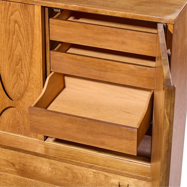 Wood Broyhill Brasilia Mid Century Walnut and Brass Gentlemans Chest Highboy Dresser For Sale - Image 7 of 10