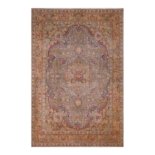 Shabby Chic Hand Painted Vintage 1990's Gray/Brown Wool Rug - 9'9'' X 12'10'' For Sale