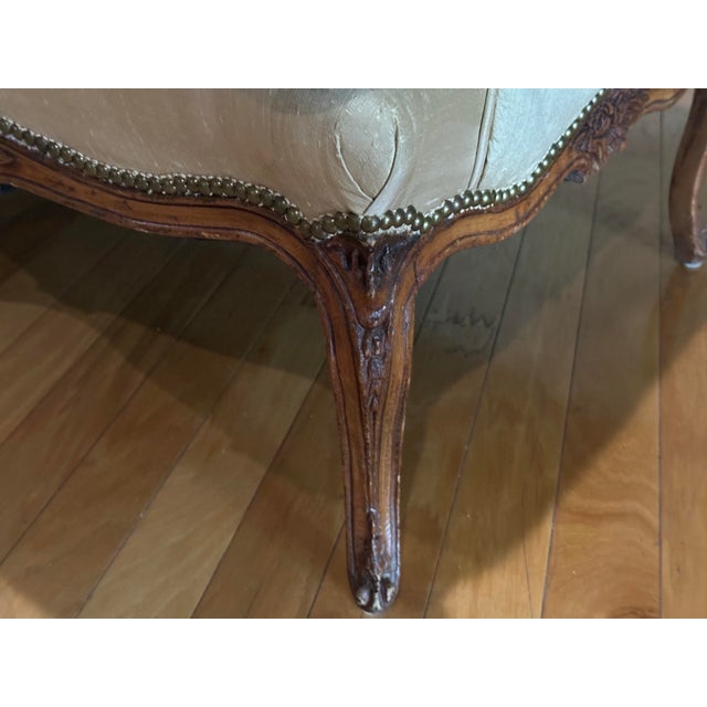 Champagne Antique French Louis XV Style Hand-Carved Upholstered Loveseat With Down Cushion For Sale - Image 8 of 9