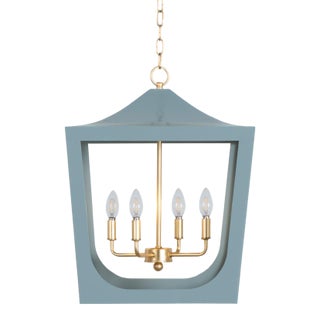 Wimble Blue & Gold Metal Painted Lantern For Sale