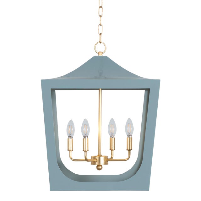 Wimble Blue & Gold Metal Painted Lantern For Sale