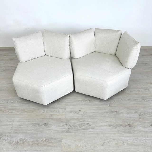 Dimensions: H 28” x W 35.5” x SD 26.5” x SH 16" Vintage Italian modular sofa consist of 2 pc, newly upholstered in off-...