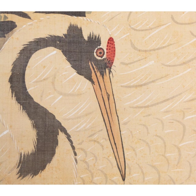 XL Meiji Era "Two Cranes" by Kishida Kinkoku, Japanese Silk Scroll Painting in Wooden Case For Sale - Image 11 of 17