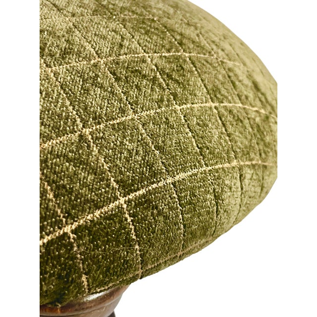 Vintage Moss Green Upholstered Footstool With Turned Legs For Sale - Image 10 of 15