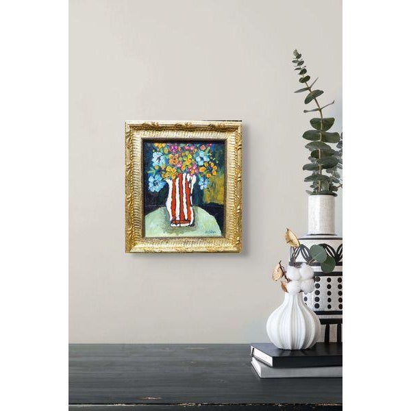 Wood "Fancy Flowers" Oil in a Gilded Gold Frame For Sale - Image 7 of 8