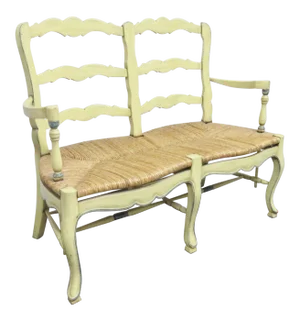 Country French Yellow Painted Rush Seat Settee
