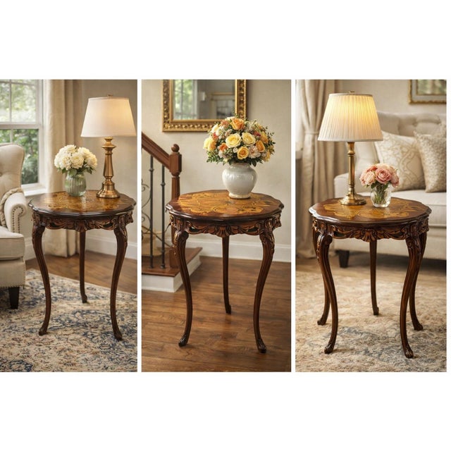 French Vintage French-Style Inlaid Accent Table For Sale - Image 3 of 4
