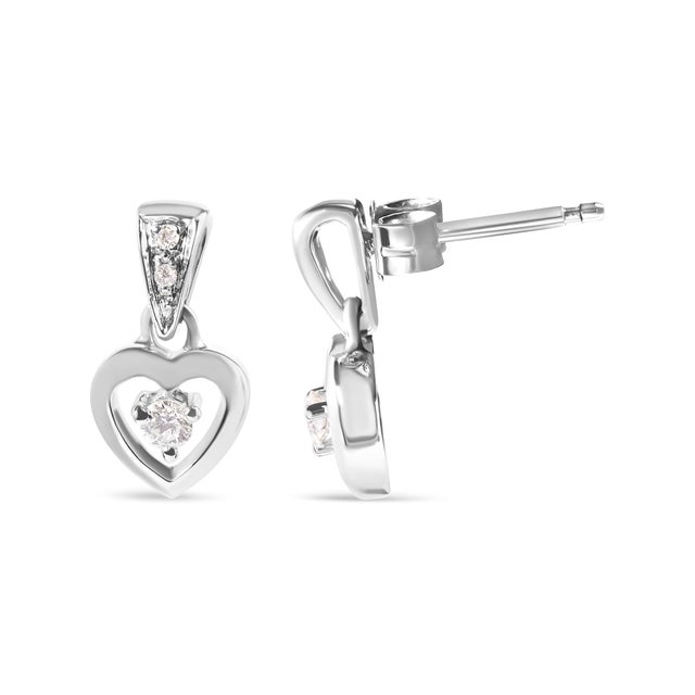 Contemporary 14K White Gold 1/6 Cttw Diamond Dangle Heart Stud Earrings (H-I, SI2-I1) For Sale - Image 3 of 5