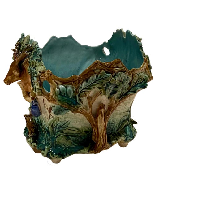 Onnaing Jardinere from France circa 1880 - 1900. Square with deer heads on two sides with a goose on one side and a boar...