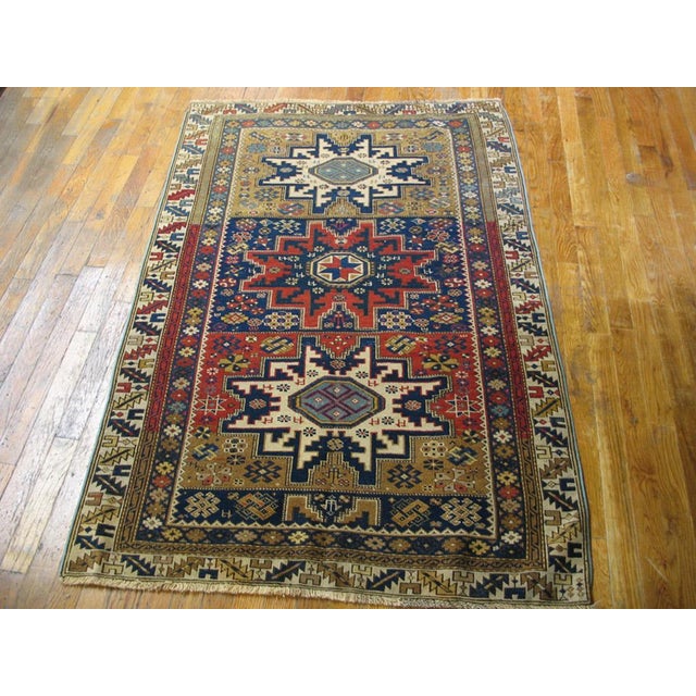 Traditional 1930s Multicolor Star Medallion Antique Caucasian Shirvan Rug 3'4" X 5' Handknotted Wool Carpet For Sale - Image 3 of 5