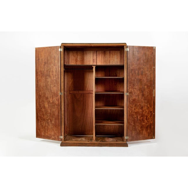 1940s Antique French Art Deco Mahogany Wardrobe Armoire Cabinet, 1940s For Sale - Image 5 of 17