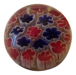 Vintage Millefiori Red and Blue Murano Blown Glass Paperweight
