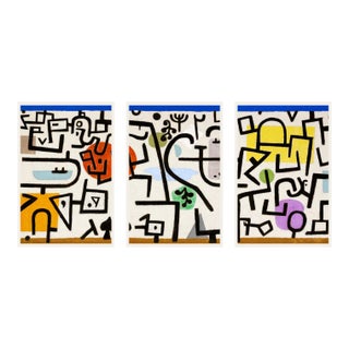 1938 Rich Port Modernist Multicolor Fine Art Triptych by Paul Klee — 36" X 54" Per Panel For Sale
