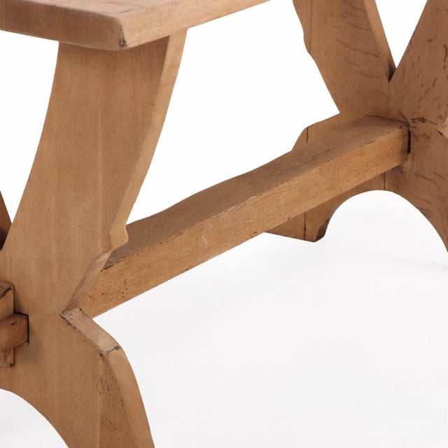 Wood A Small French Solid Oak Trestle Table, C. 1950. For Sale - Image 7 of 7
