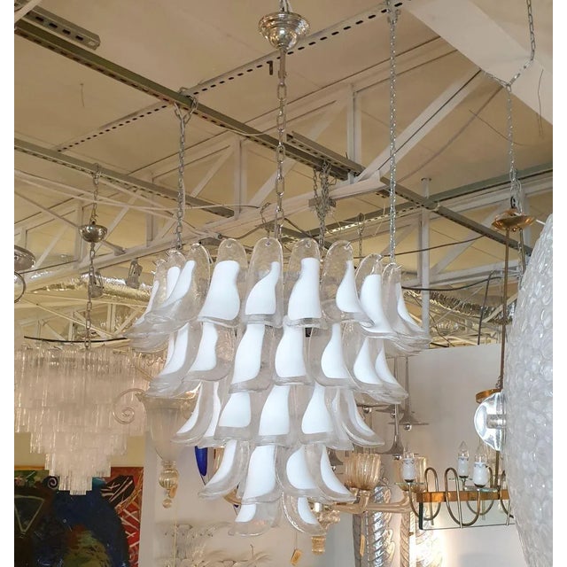Mid-Century Modern White Murano Glass Chandelier Mazzega Style 1980s For Sale - Image 3 of 11