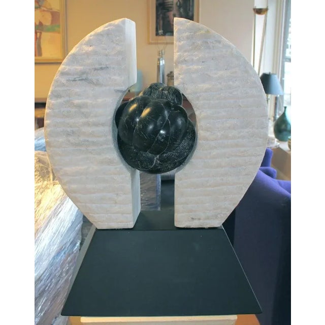 Modern Marble and Steel Sculpture For Sale - Image 3 of 9