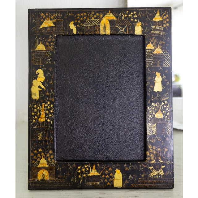 Pair of Vintage Hand Painted Black Lacquered Chinoisere Picture Frames For Sale - Image 12 of 13