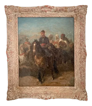 Eugene Delacroix, French Lieutenant on Horseback Leading a Bedouin Cavalry, 1830, Oil on Canvas