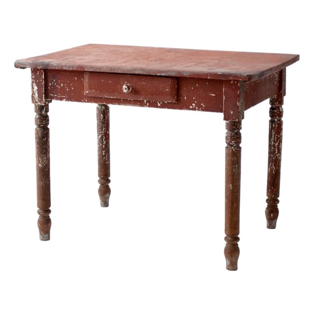 Antique Painted Farmhouse Table With Metal Top For Sale