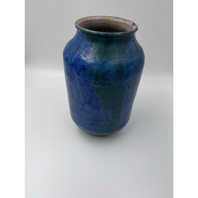 Late 20th Century Vintage Signed Studio Pottery Vase in Cobalt Blue and Teal Glaze For Sale - Image 5 of 5