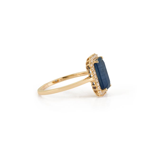 Metal 3.31ct Emerald-Cut Blue Sapphire Diamond Modern Engagement Ring Size 5 in 14k Gold For Sale - Image 7 of 18