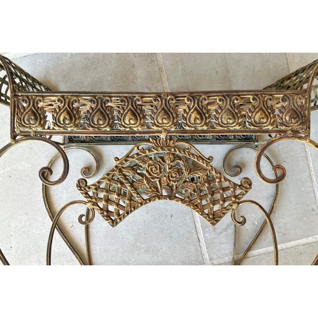 Late 20th-Century Curule-Style Iron & Steel French Regency Garden-Inspired Bench For Sale - Image 16 of 18
