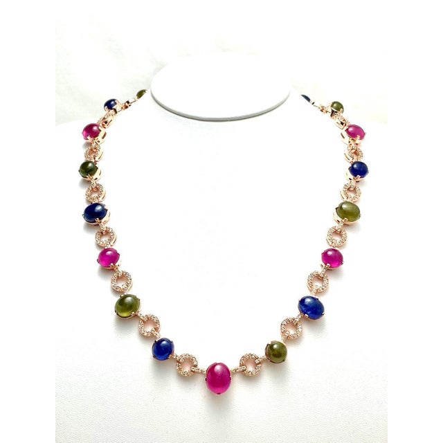Bochic “Capri” Vintage Ruby & Multi Color Sapphire Necklace In 18K Gold & Silver For Sale In New York - Image 6 of 15