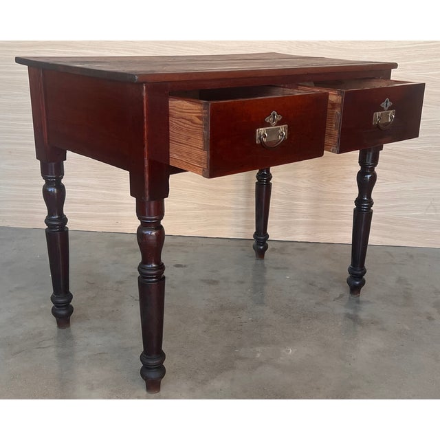 Wood Spanish Country Pine "Mobila " Side Table or Console With Two Drawers For Sale - Image 7 of 11