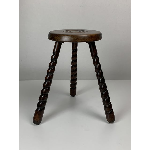 Mid-Century Modernist French Brutalist Wood Turned Tripod Stools, 1950s, Set of 2 For Sale - Image 11 of 18