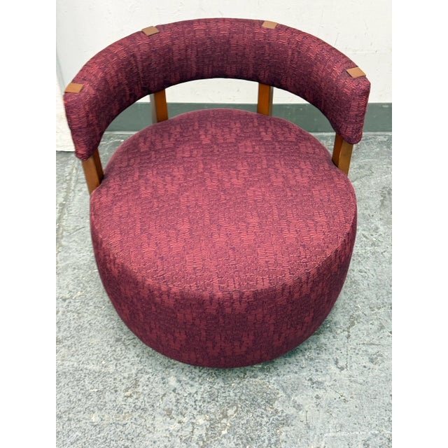 Mid-Century Modern Village West Design Custom Made Swivel Club Chairs in Raspberry For Sale - Image 3 of 11