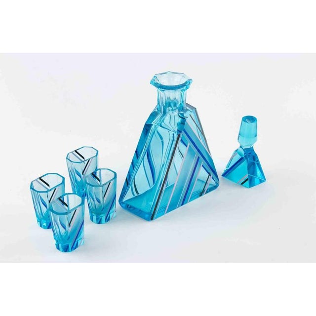 Art Deco Czech Glass Liqueur Set attributed to Karel Palda, 1930s, Set of 5 For Sale - Image 3 of 9