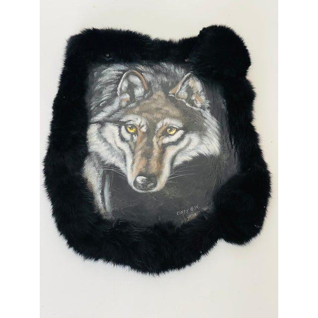 Contemporary 1950s Dark Textile Art Animalistic Painting Signed Wolf Fur For Sale - Image 3 of 5