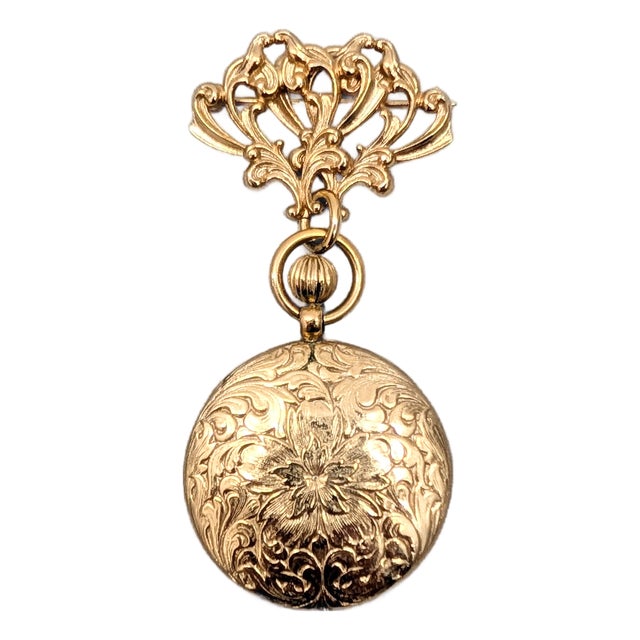 Vintage 1964 Signed Napier Goldtone Pocket Watch Style Brooch For Sale