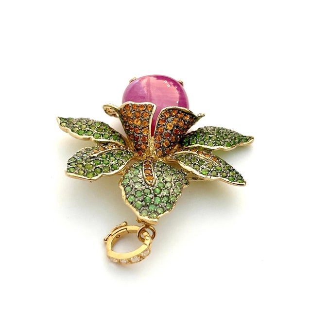 Not Yet Made - Made To Order Bochic “Orient” Ruby, Emerald & Sapphire Brooch Set In 18K Gold & Silver For Sale - Image 5 of 11