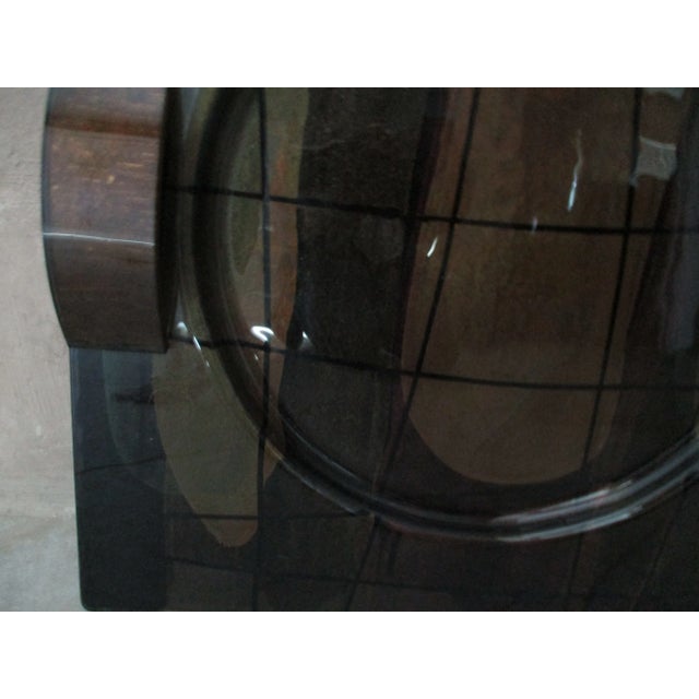 1990s Vintage Artist Signed Studio Art Glass Gray, Green & Tan Square Platter For Sale - Image 5 of 9