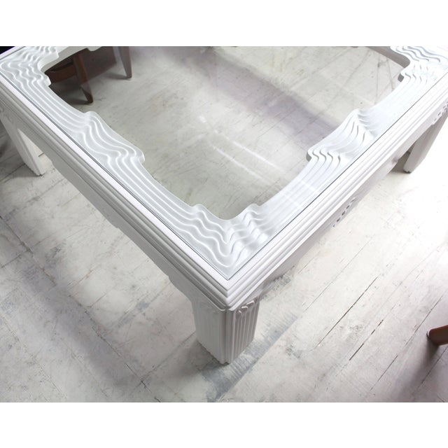 Mid-Century Modern Square Modern "Wave" Pattern Carving White Lacquer Coffee Table For Sale - Image 3 of 10