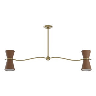 Gable Linear Chandelier, Antique Natural Brass with Russet Shade For Sale