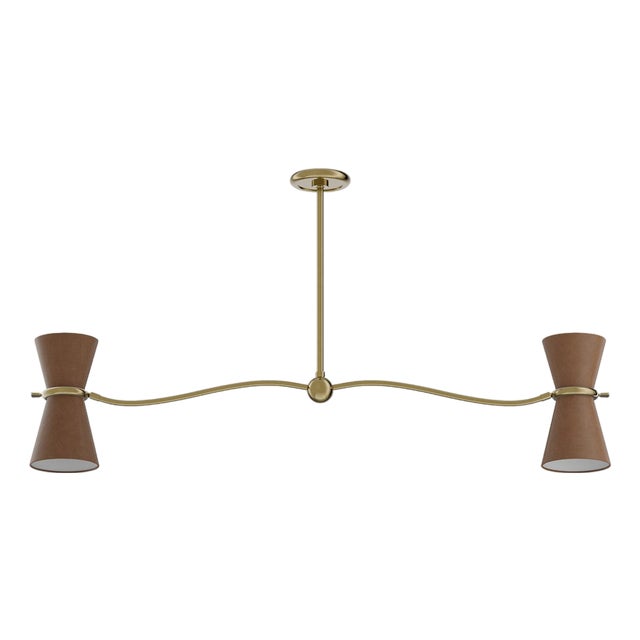 Regina Andrew Gable Linear Chandelier, Antique Natural Brass with Russet Shade For Sale